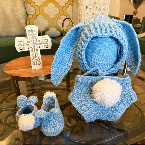 Blue Knitted Bunny Ear Set for Kids